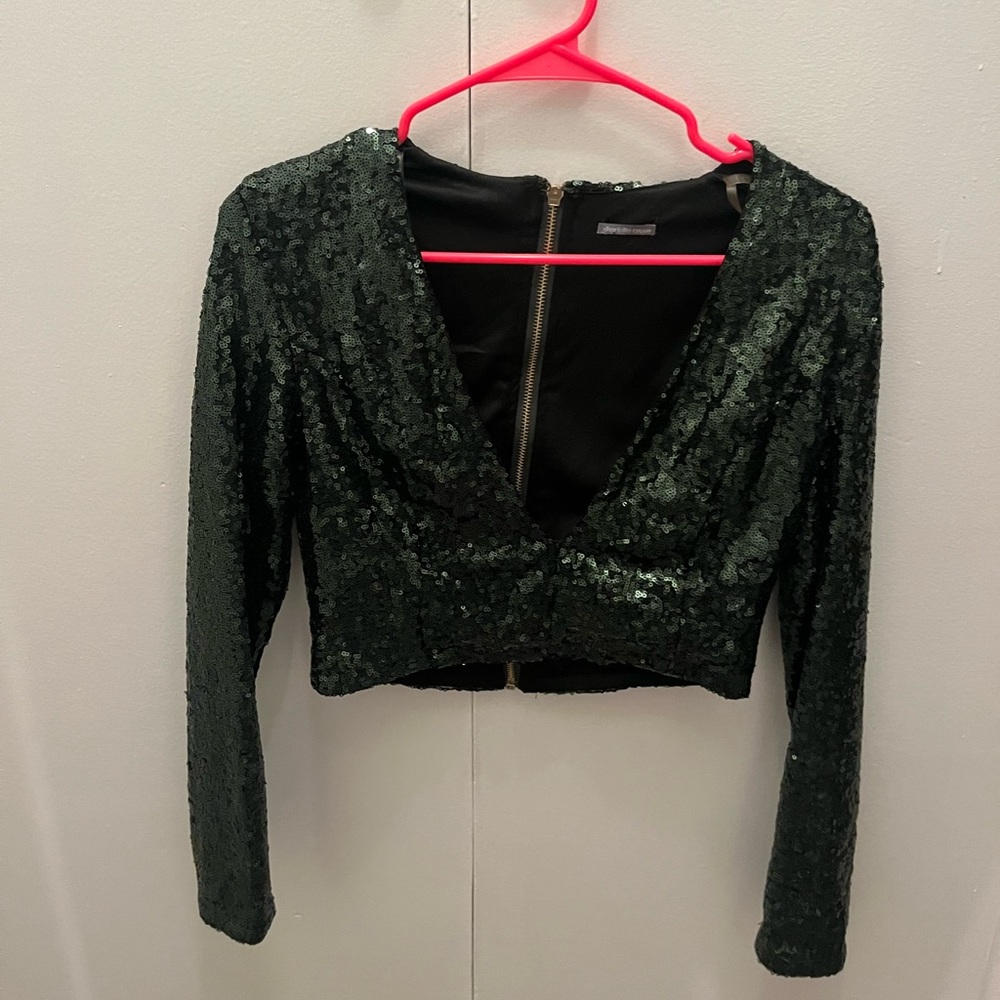 Green Sequin Crop Top
